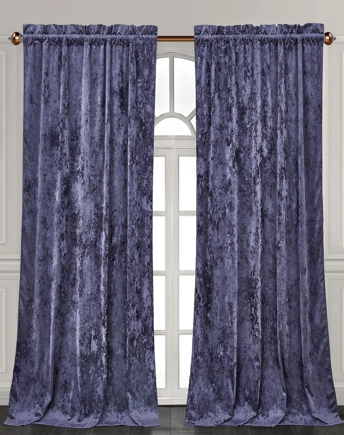 Chezmoi Collection Lux Purple Crushed Velvet Curtains 2 Panel Set, Room Darkening Luxury Distressed Velvet Rod Pocket Window Drapes for Living Room Bedroom 50