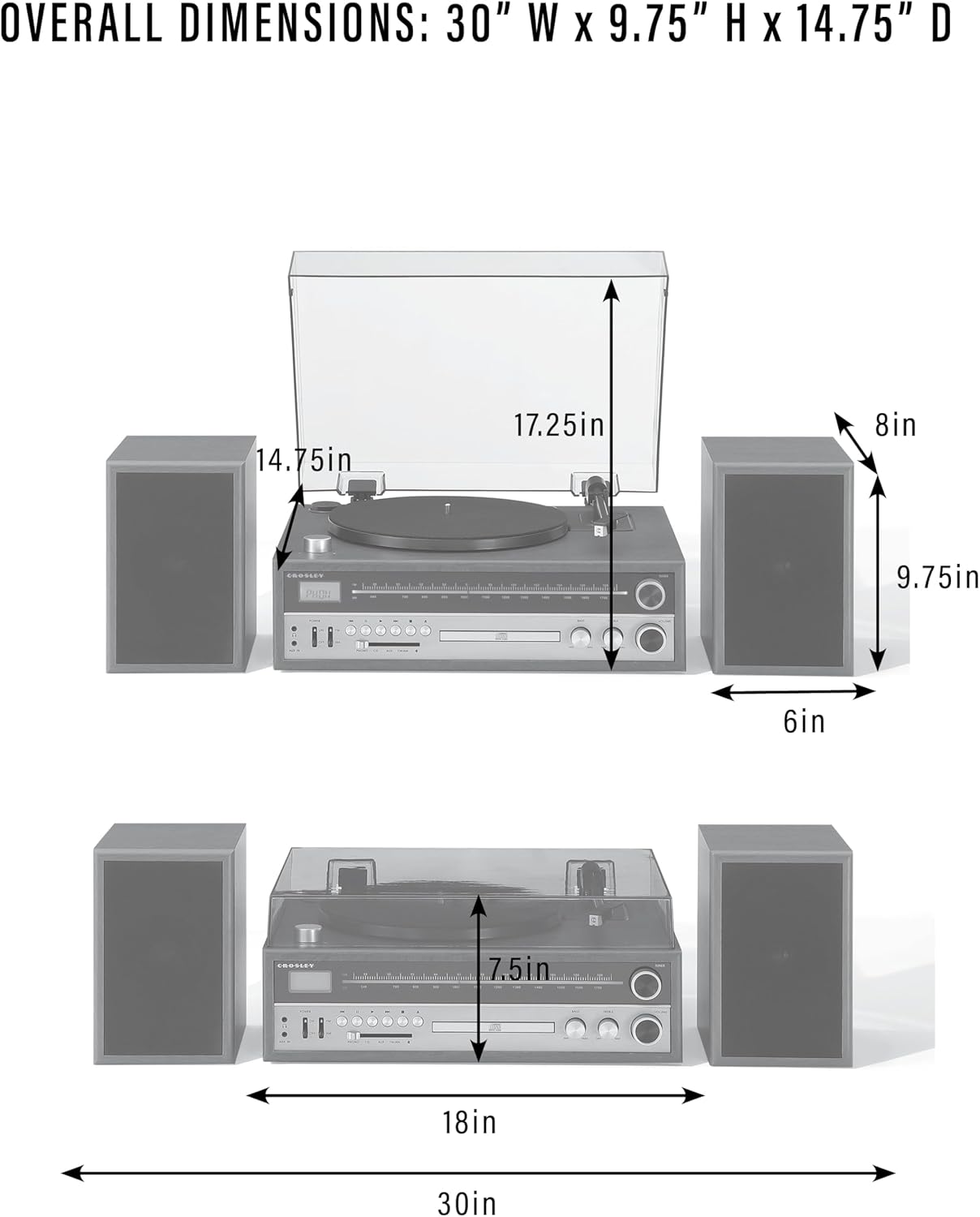 Crosley 1975T Turntable System with Bluetooth, CD, AM/FM and Included Speakers, Walnut