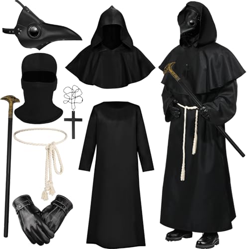 Kicpot Plague Doctor Halloween Costume Beak Mask Priest Monk Halloween Party Cosplay Medieval Renaissance Steampunk