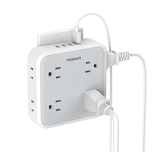 Multi Plug Outlet Splitter with USB, TESSAN Multiple Outlet Extender with 4 USB Wall Charger, Widely Spaced 8 Electrical Plug Expander Surge Protector for Home Kitchen Dorm Room Office White-Grey