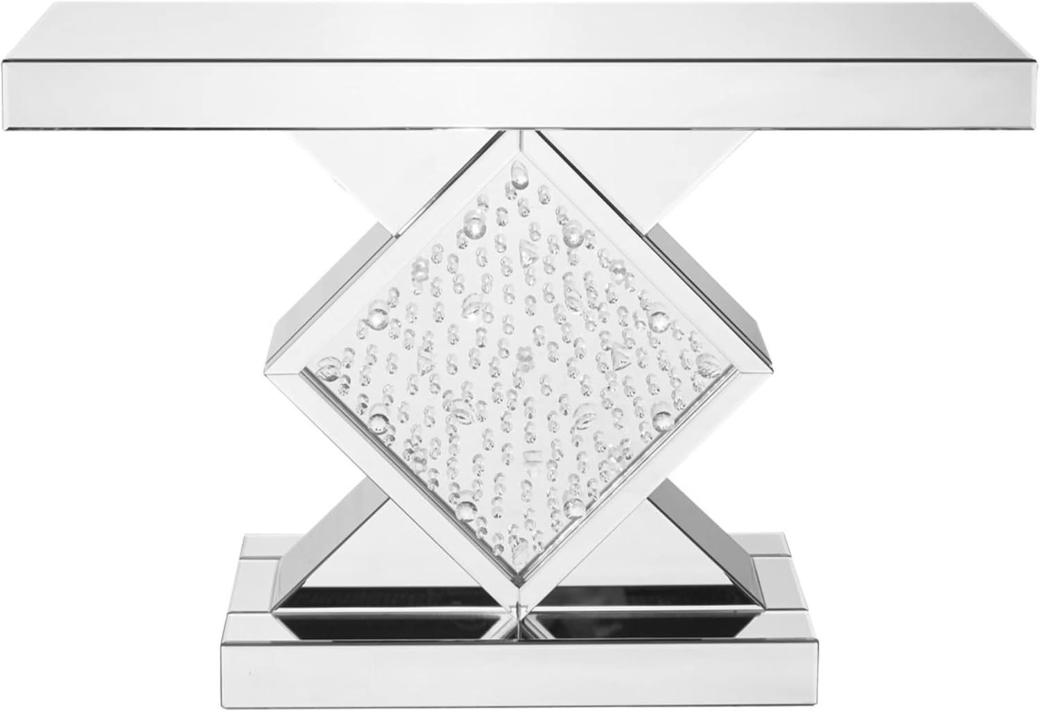 Rectangle Beveled Glass Mirrored Crystal Console Table in Clear Mirror Finish