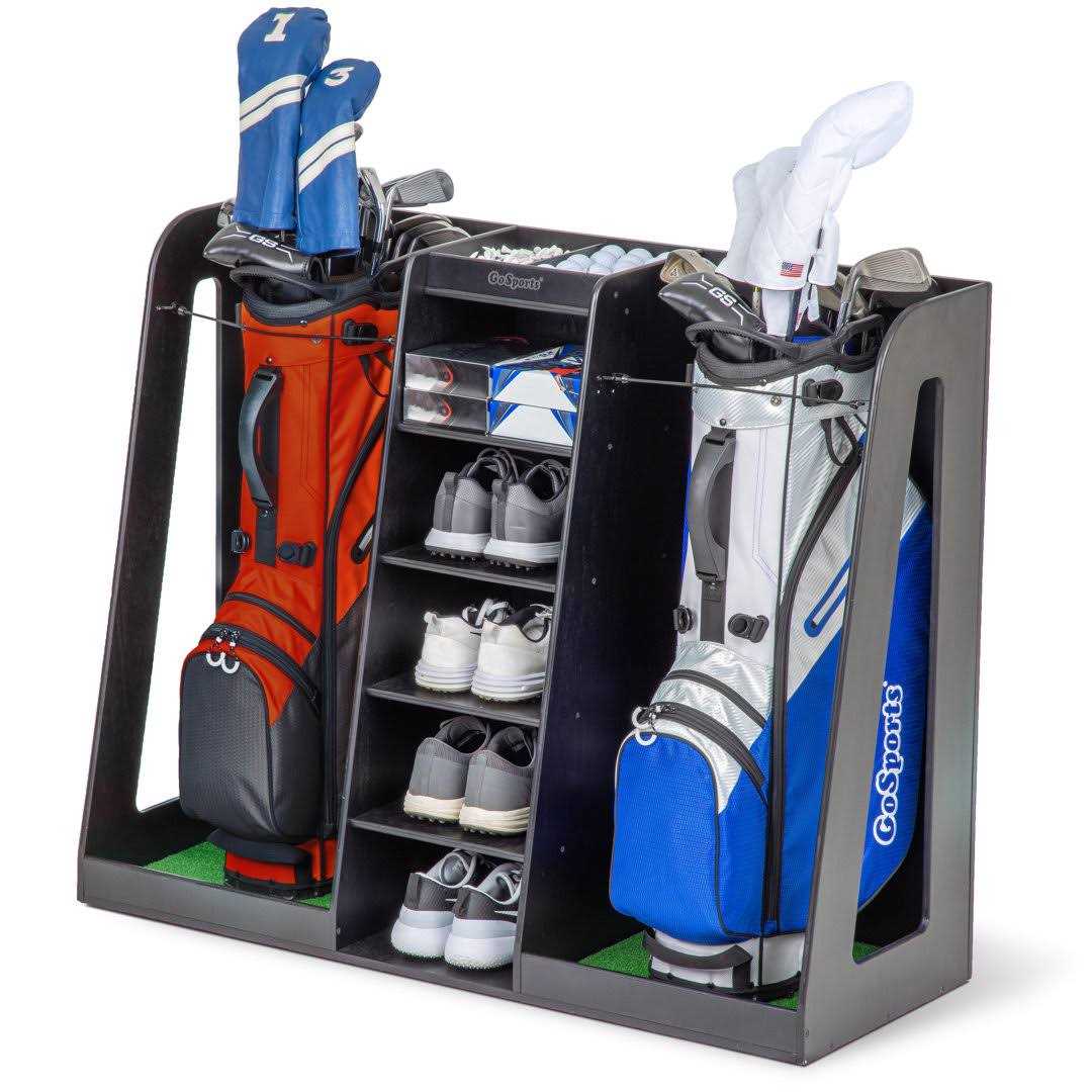 GoSports Premium Wooden Golf Bag Organizer and Storage Rack - Sports Supplies Online Store