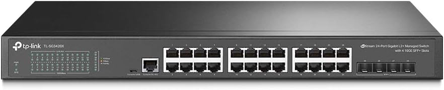 TP-Link TL-SG3428X | 24 Port Gigabit Switch, 4 x 10GE SFP+ Slots | L2+ Smart Managed | Omada SDN Integrated | IPv6 | Static Routing | Support QoS, IGMP & LAG | Limited Lifetime Protection
