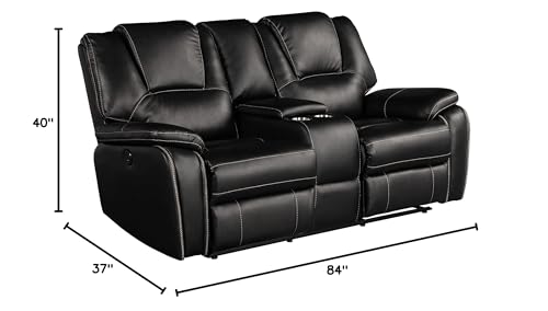 3 Pieces Power Reclining Sofa Set with Armchair, Loveseat and 3-Seat Sofa, Faux Leather Upholstered Couch Set with 2 Cup Holders and Headrest for Living Room, Black