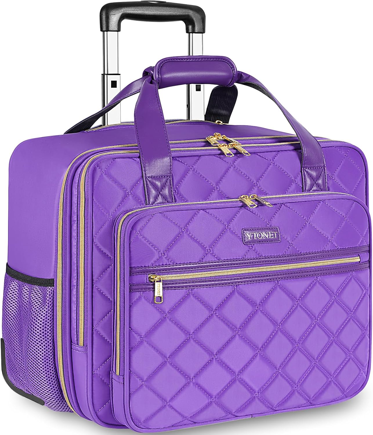 Ytonet Rolling Briefcase for Women, 17.3 Inch Large Rolling Laptop Bag with Wheels, Water Resistant Stylish Overnight Computer Bag for Work Travel College Business Wife Mom Teacher, Purple