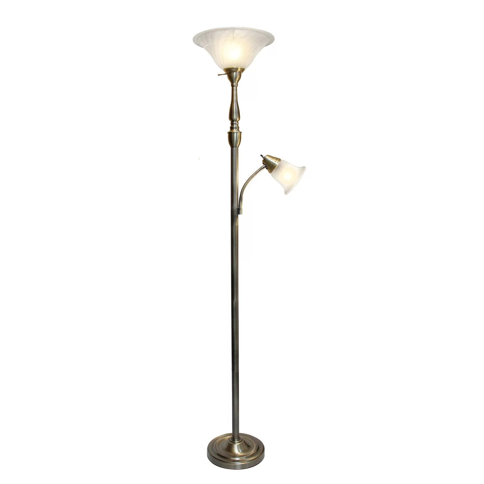 Elegant Designs 2 Light Combo Torchiere Floor Lamp with White Marble Glass, Brushed Nickel