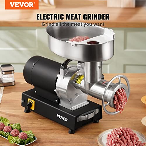 VEVOR Electric Meat Grinder, 992 Lb/H Capacity, 1100W (4600W MAX) Industrial Meat Mincer w/ 2 Blade, 3 Grinding Plates, Sausage Maker Carbon Steel Commercial Meat Grinder, ETL Listed