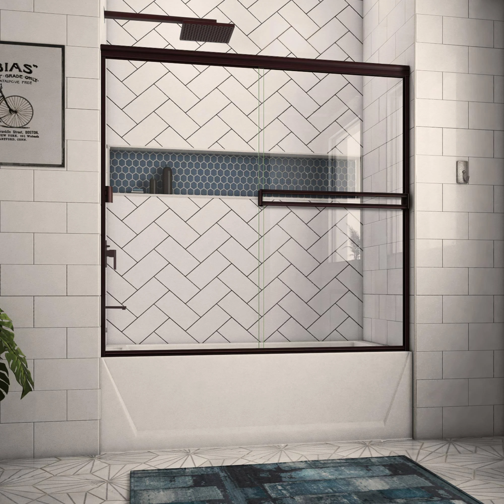 Arizona Shower Door Traditional 52-in to 56-in Frameless Oil-Rubbed Bronze Sliding Shower Door