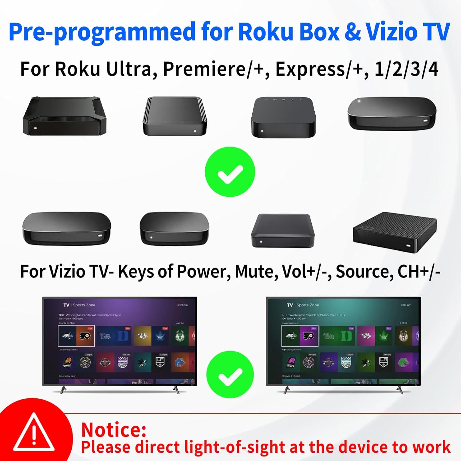 Programmed Remote for Roku Remote Replacement with Volume Key - All in One Remote Control for Roku Express 4K+, Premiere/+, Ultra, 1 2 3 4, and Vizio TV with Extra 9 Learning Keys(Not for Roku Stick)