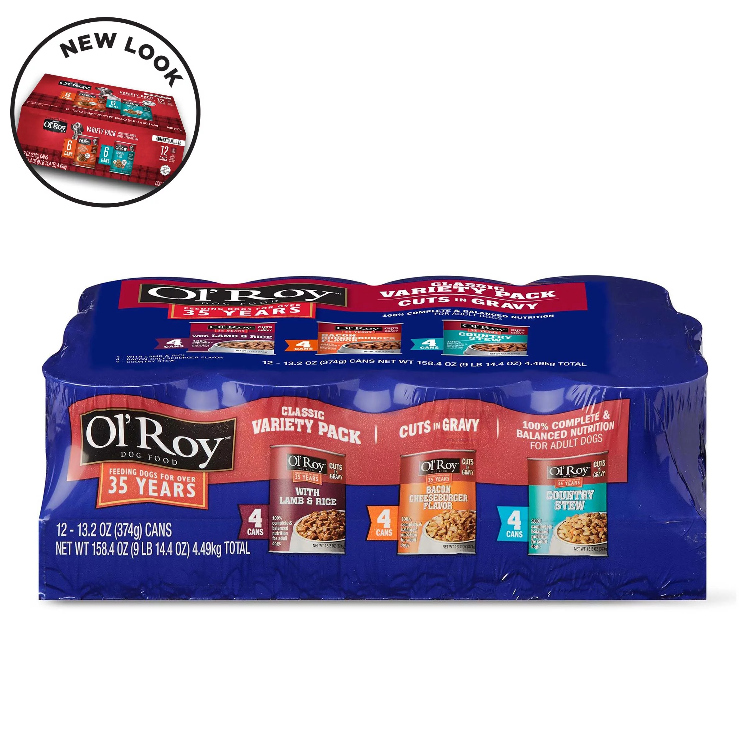 (12 Pack) Ol' Roy Cuts in Gravy Wet Dog Food Variety Pack, Lamb & Rice, Bacon Cheeseburger and Country Stew, 13.2 oz - Curated Treasures Market
