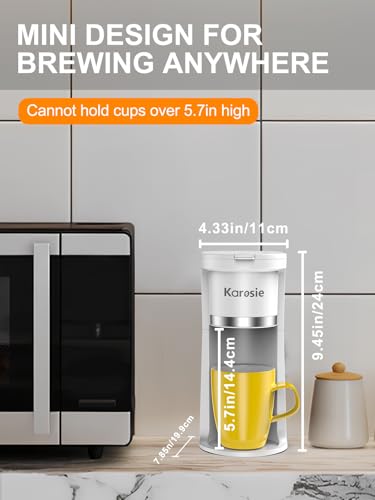 Slim Single Serve Coffee Maker, Fast Brew for K-Cup & Ground Coffee Small One Cup Coffee Maker, 6-12 Oz Brew Sizes, Coffee Machine with Descaling Reminder and Water Window,White