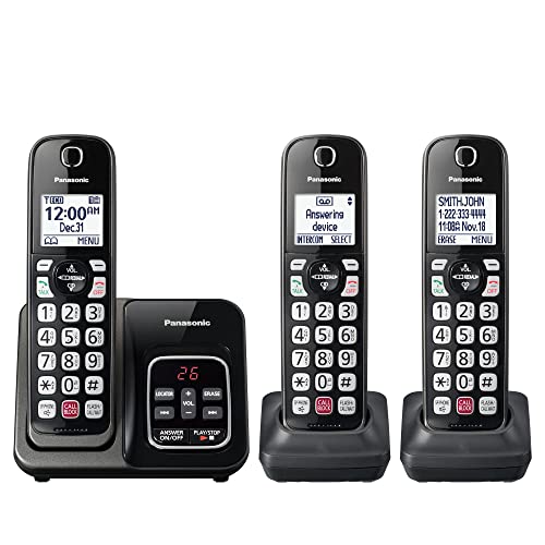 Panasonic Cordless Phone with Answering Machine, Advanced Call Block, Bilingual Caller ID and Easy to Read High-Contrast Display, Expandable System with 2 Handsets - KX-TGD832M (Metallic Black)