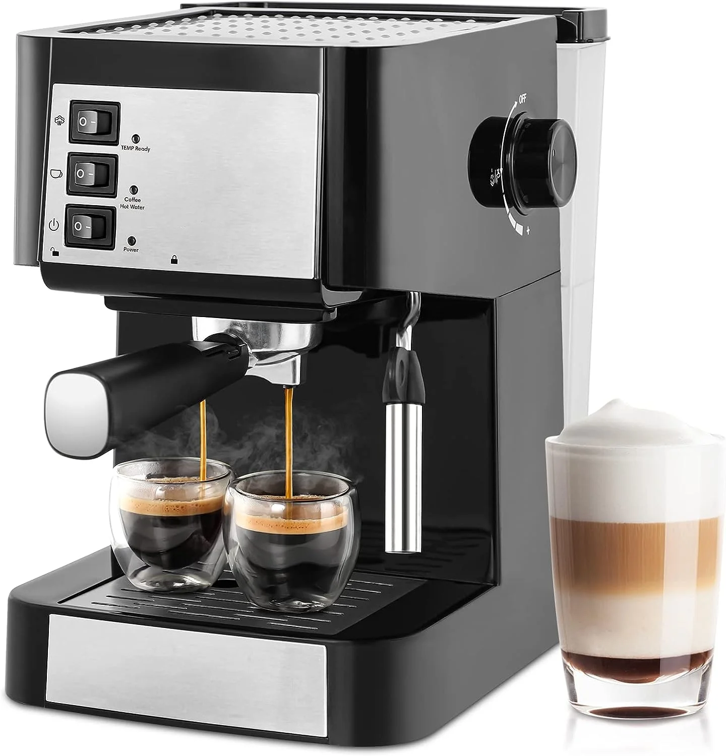 Espresso Machine, Coffee Maker with Steam Milk Frother, Professional Espresso Maker and Cappuccino Machine with 50oz Removable Water Tank, Gift for Men Women