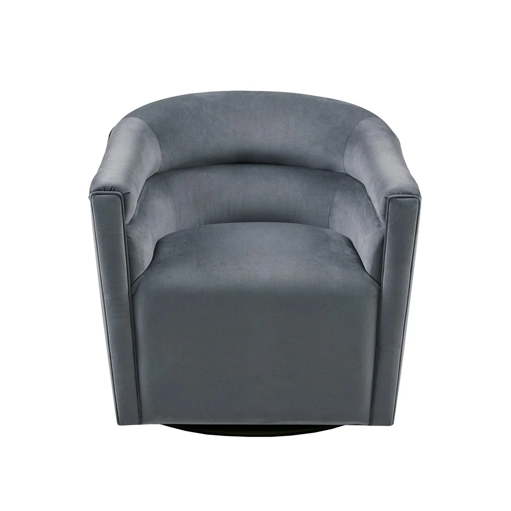 Gracie Mills Carley Grey Velvet Barrel Swivel Chair - GRACE-14814