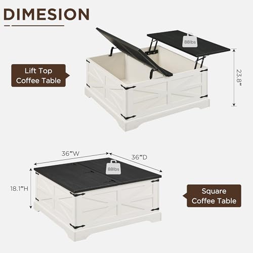 JXQTLINGMU Farmhouse Lift Top Coffee Table with Storage, 36