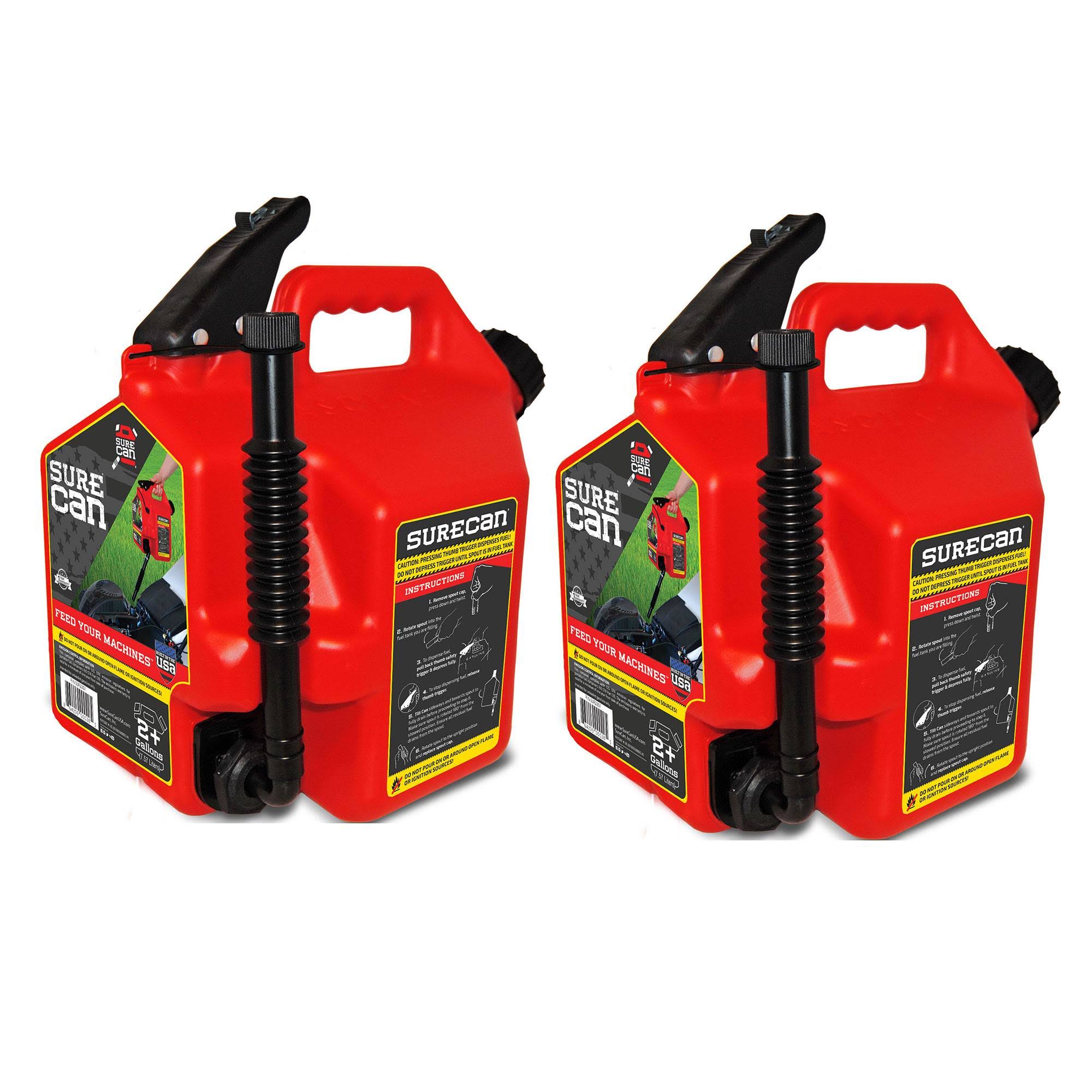 Surecan Self Venting Easy Pour 2.2 Gallon Flow Control GAS Container (2 Pack)
