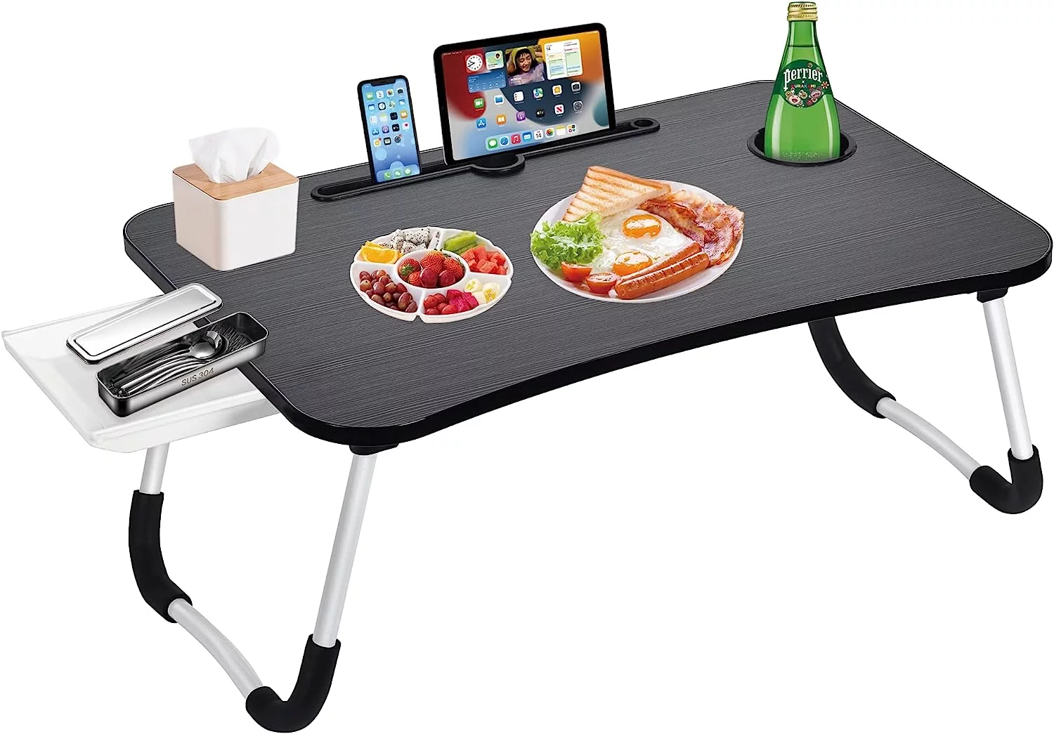 Laptop Bed Desk Table Tray Stand with Cup Holder/Drawer for Bed/Sofa/Couch/Study/Reading/Writing On Low Sitting Floor Large Portable Foldable lap desk bed trays for eating and laptops(wal