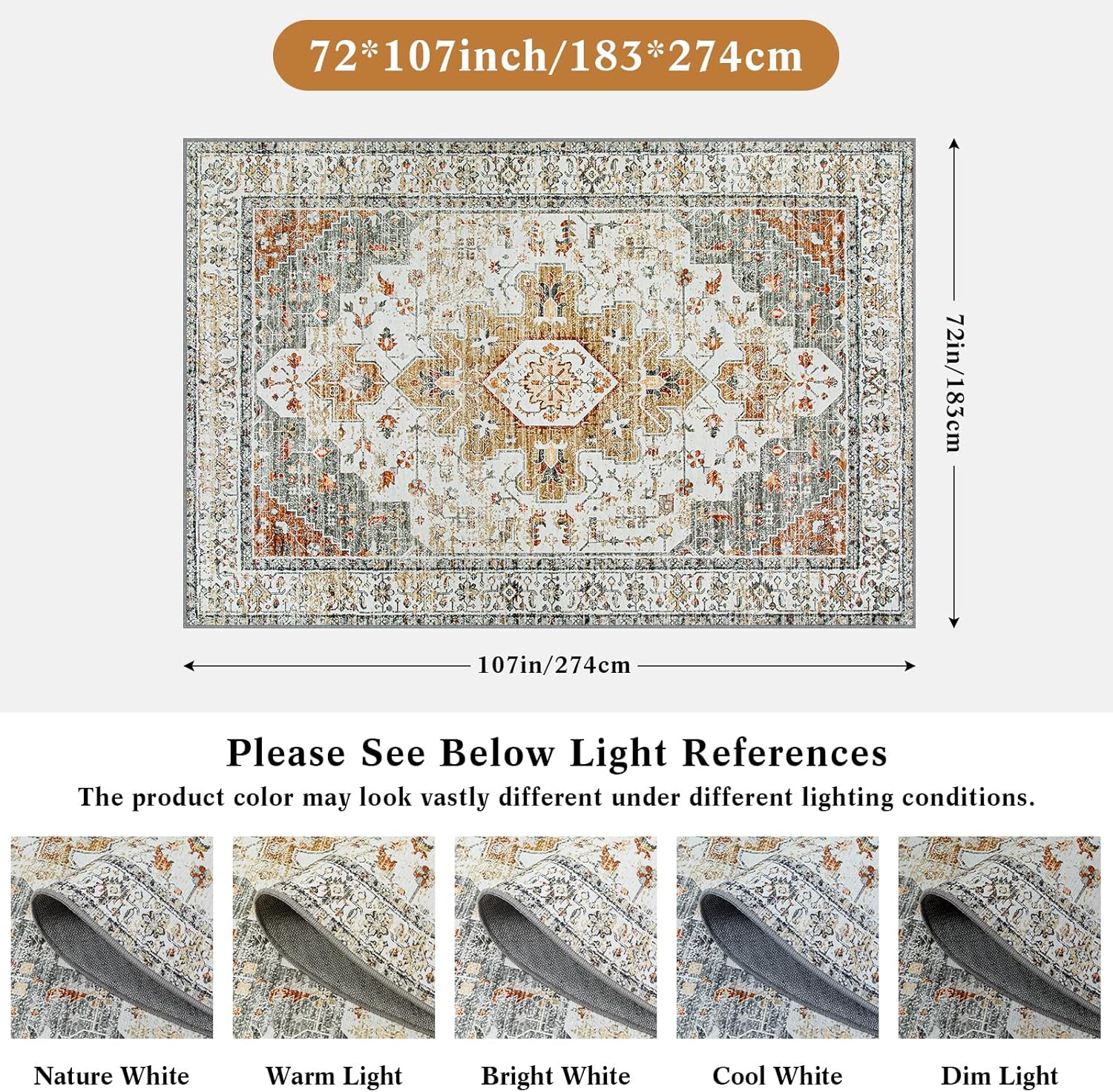 Moynesa Ultra-Thin Vintage Area Rug 6x9, Large Living Room Rugs for Bedroom Aesthetic, Washable Carpet for Under Dining Room Table, Oriental Medallion Printed Low Pile Mat for Office Playroom Dorm