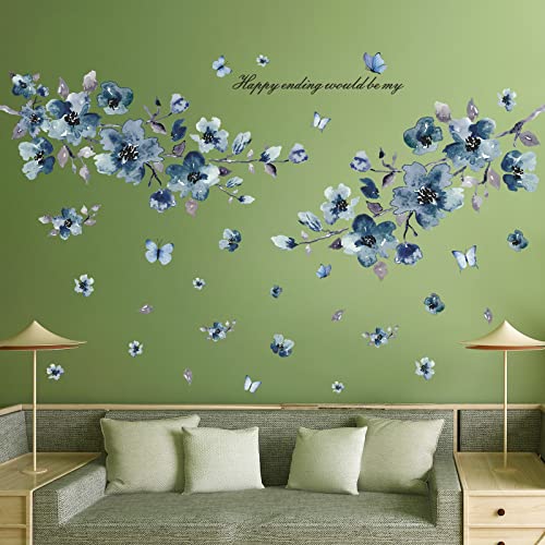 4 Sheets Magnolia Branches Wall Decals White Flowers Wall Stickers DIY Removable Colorful Birds Wall Sticker Petals Falling Home Decoration for Girls Bedroom Living Room Kitchen Bathroom TV Background