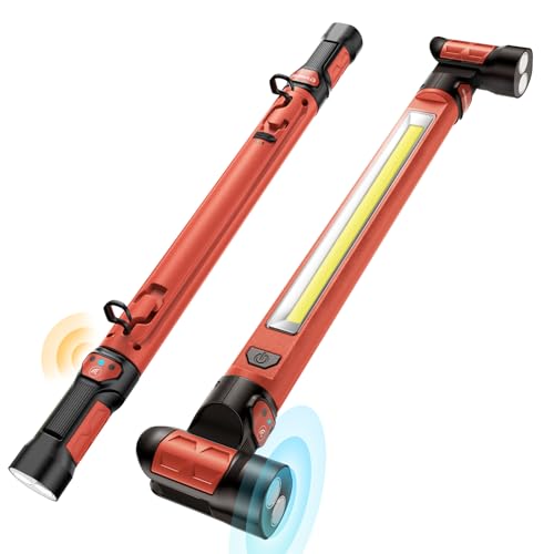 Work Light【AUTO ON/Off】 3000LM LED Magnetic Work Light bar 5200mAh Under Hood Work Light with Hooks, Portable Magnetic Rechargeable Cordless Work Light for Mechanic/Car Repairing/Garage-Yellow