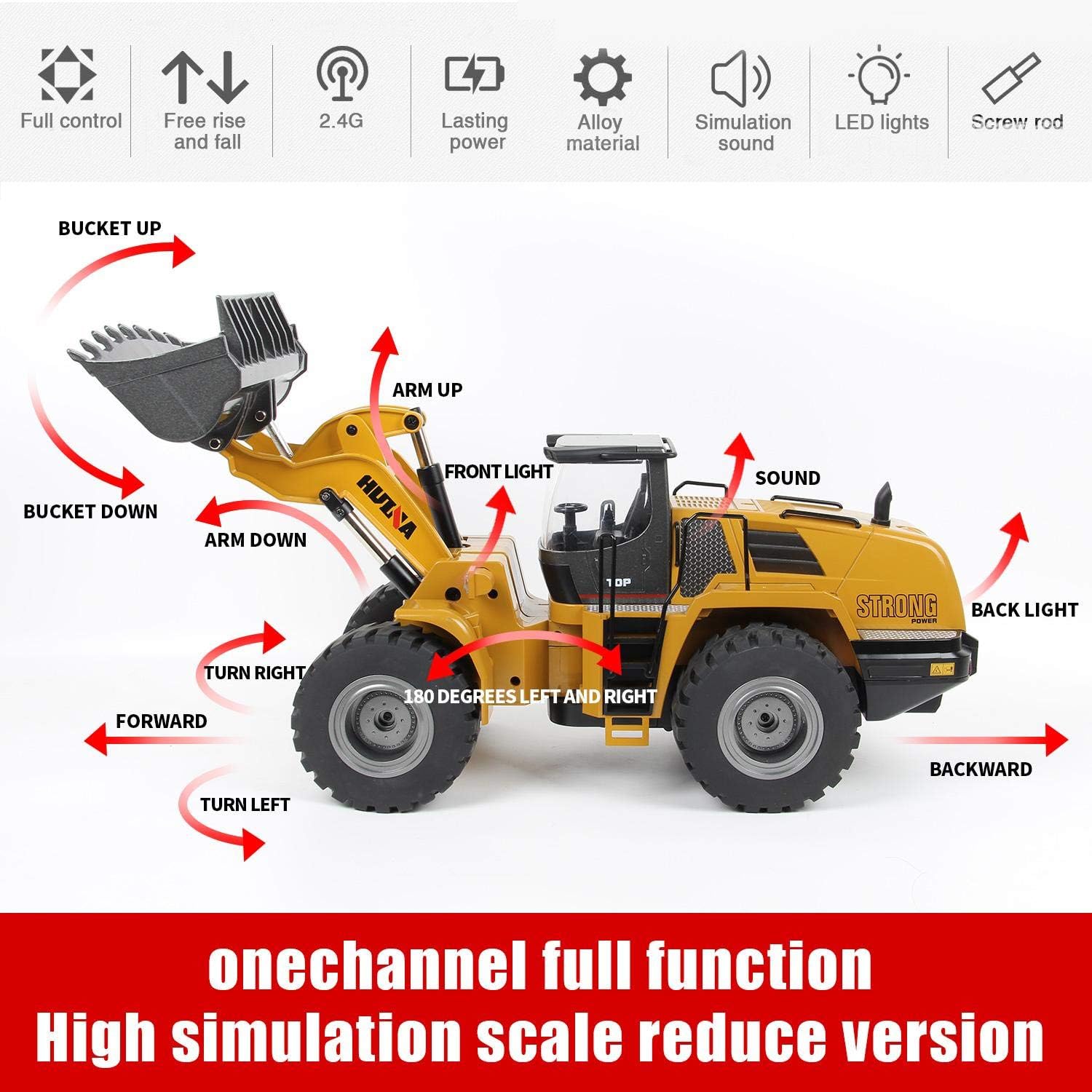 huina rc Loader for Adults for adults1:14 1583 rc Bulldozer for Adults Metal rc Excavator rc Construction Equipment huina Front Loader Remote Control 2 Battery Remote Control Construction Vehicles
