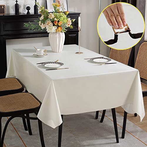 SASTYBALE Vinyl Tablecloth with Flannel Backing Waterproof Oil-Proof Plastic Tablecloths for Rectangle Tables, Wipeable PVC Table Cloths for Kitchen Dining Indoor Outdoor (Black, 60 x 120 Inch)