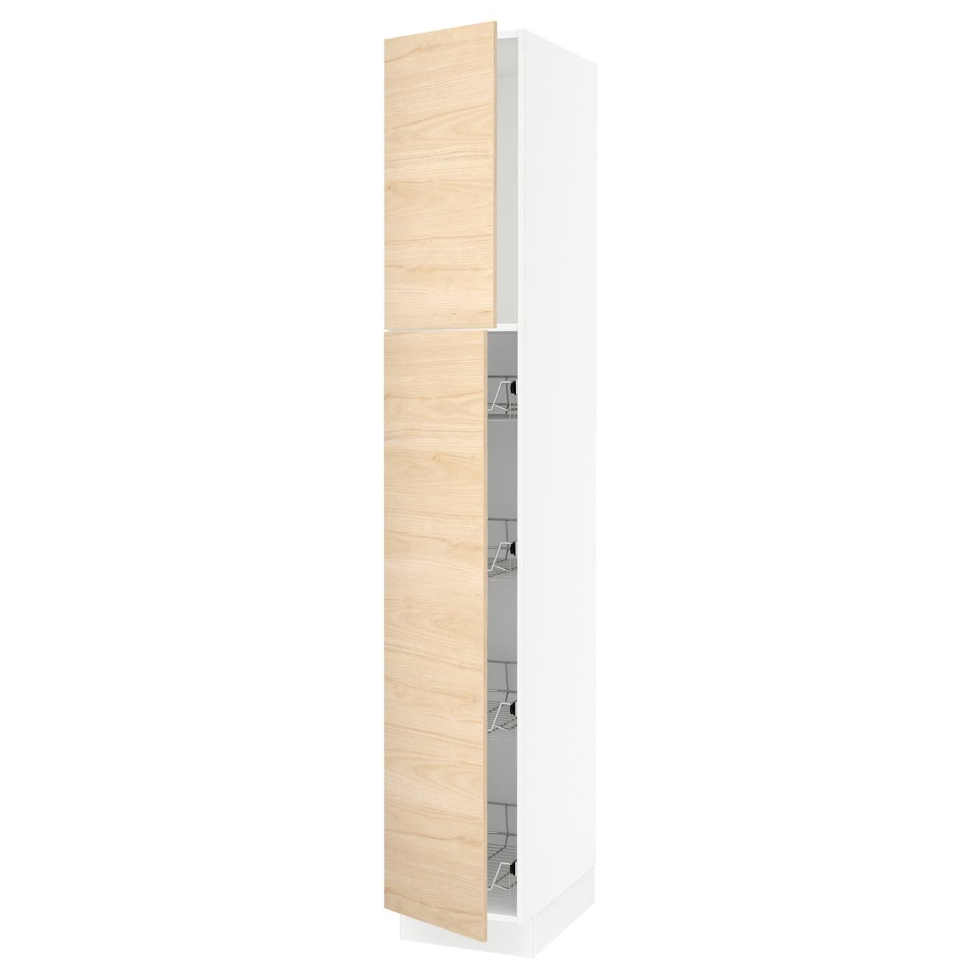 IKEA - SEKTION High Cabinet W door/wire Baskets, white/Askersund Light Ash Effect, 15x24x90 79355936