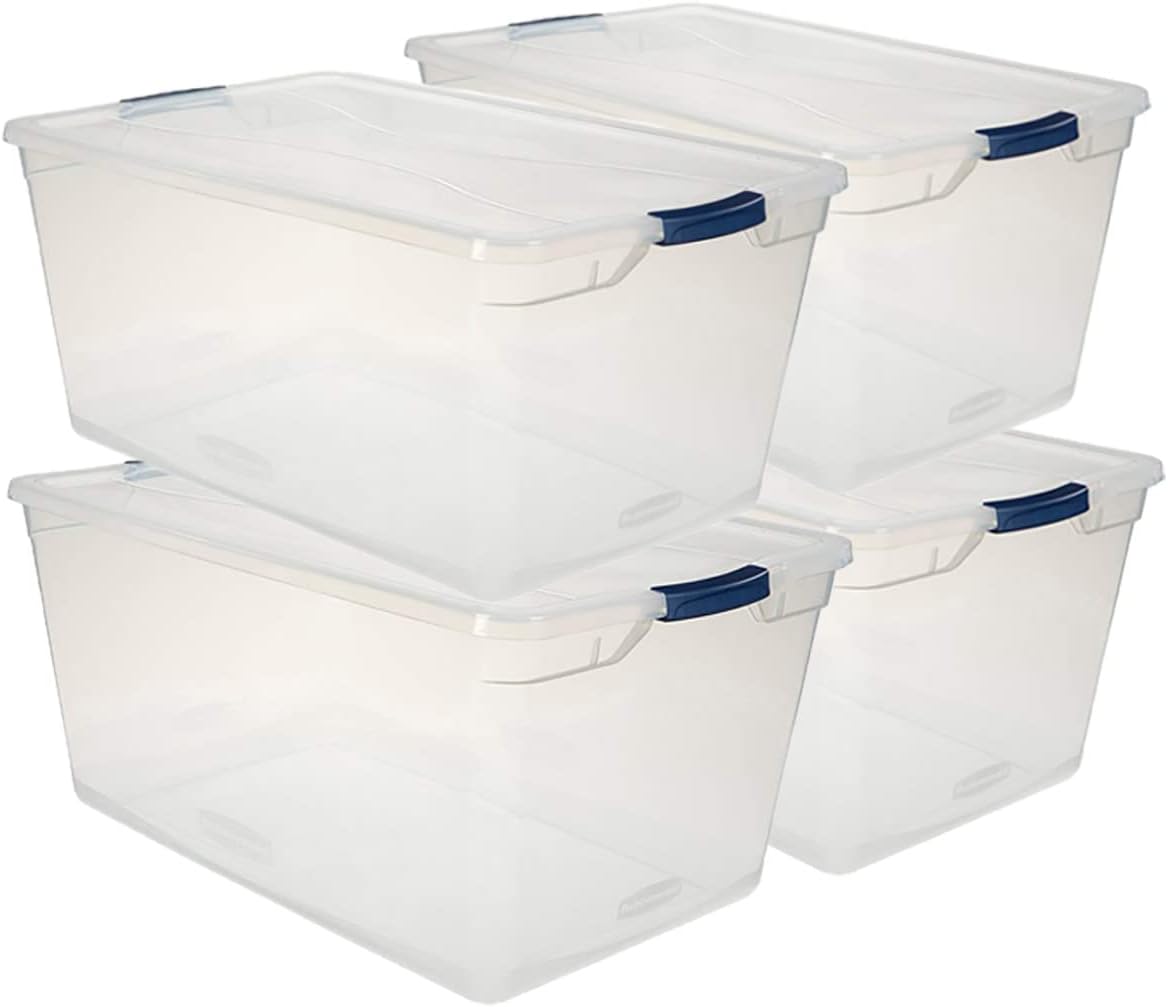 Rubbermaid Cleverstore Clear Stackable Containers With Durable Latching Lids, 95 Quart-4 Pack, 4 Count