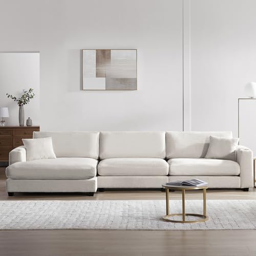 P PURLOVE Oversized Corduroy Sectional Sofa with USB Charging Port, Cup Holder, L Shaped Cloud Couch with 50