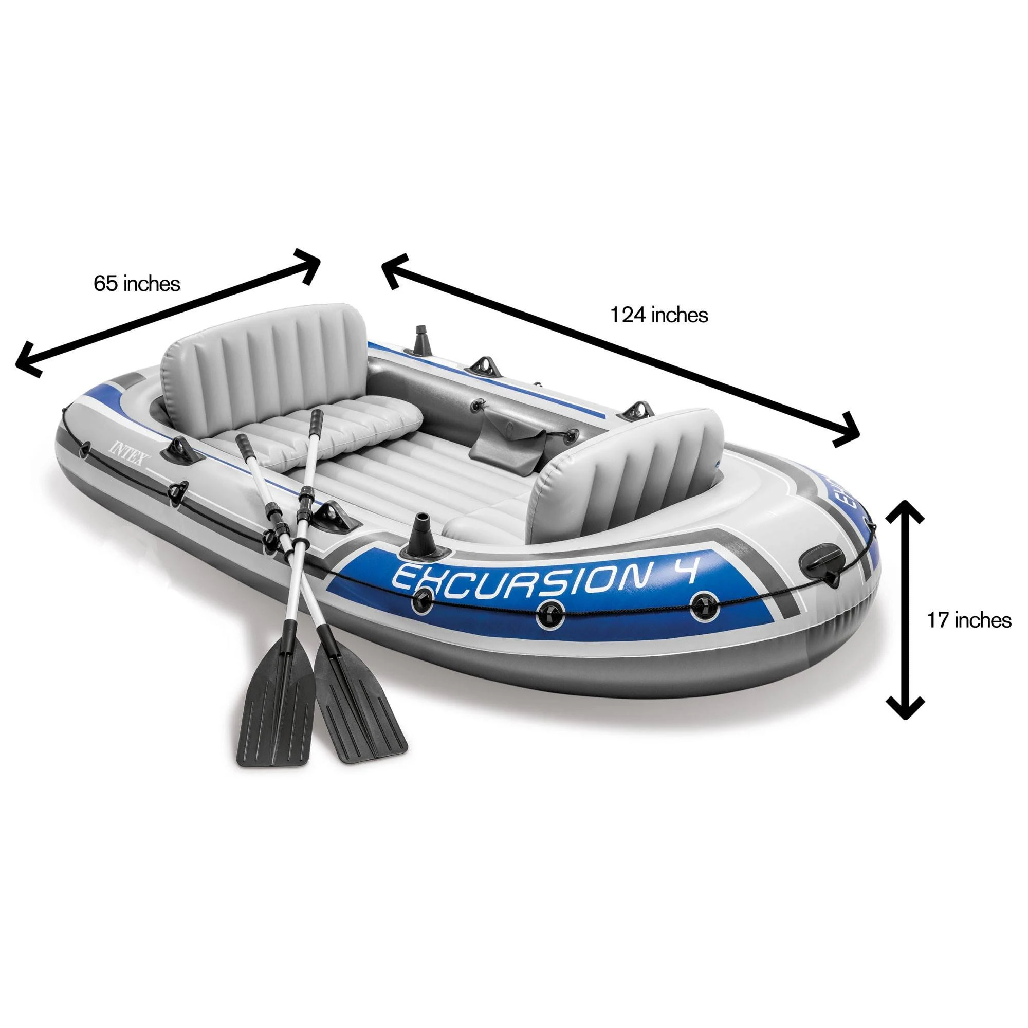 Intex Excursion 4 Inflatable Rafting/Fishing Boat Set with 2 Oars 68324EP