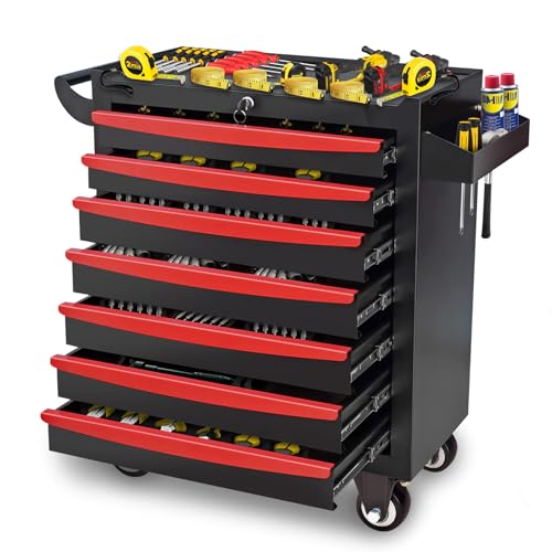 Rolling Tool Chest, Metal Tool Box with 5 Drawers, Lockable Garage Storage Cabinets Sliding Tool Drawer Cart on Wheels Toolbox Organization Workbench for Workshop Warehouse Repair Shop