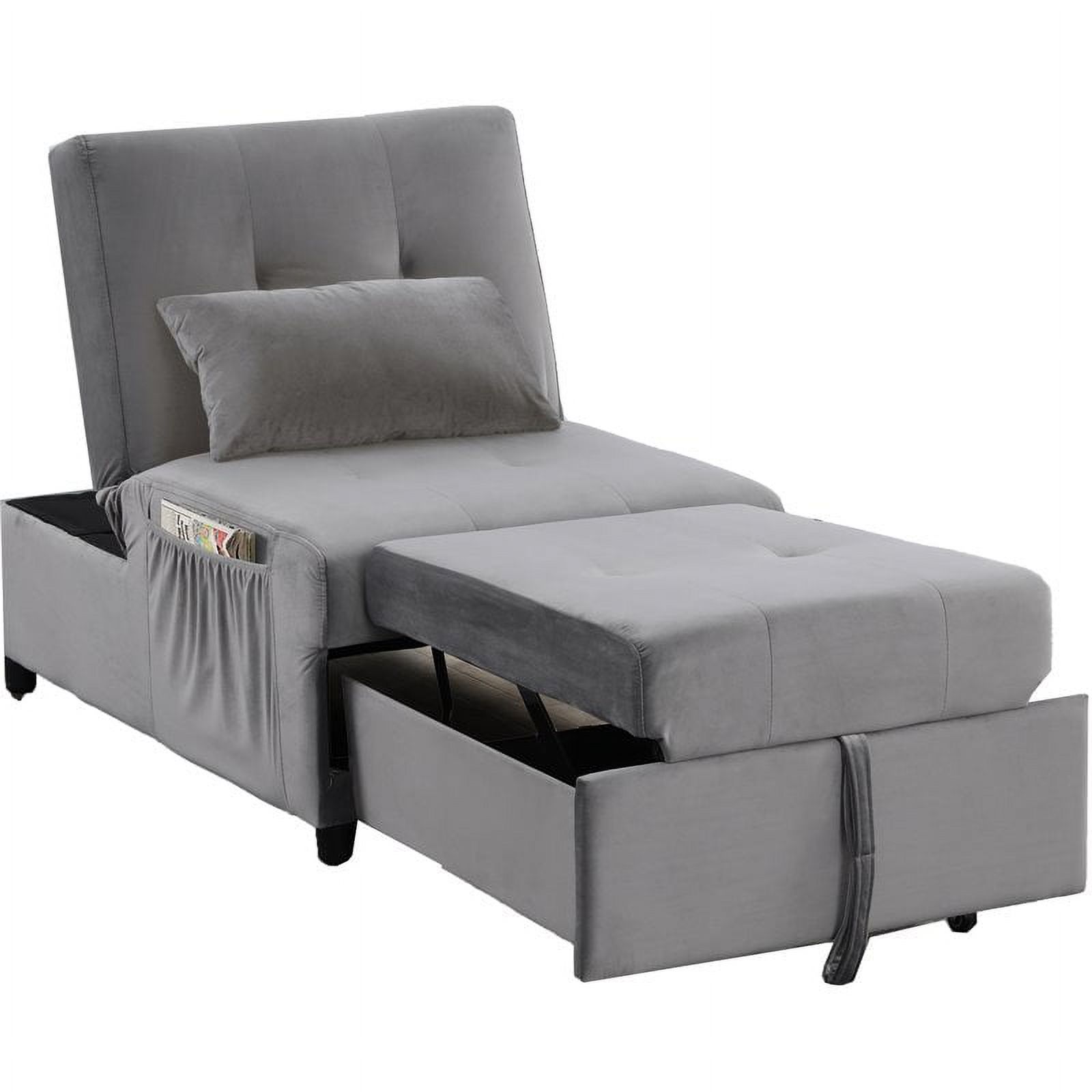 Pemberly Row Velvet Adjustable Sleeper Lounge Chaise in Gray
