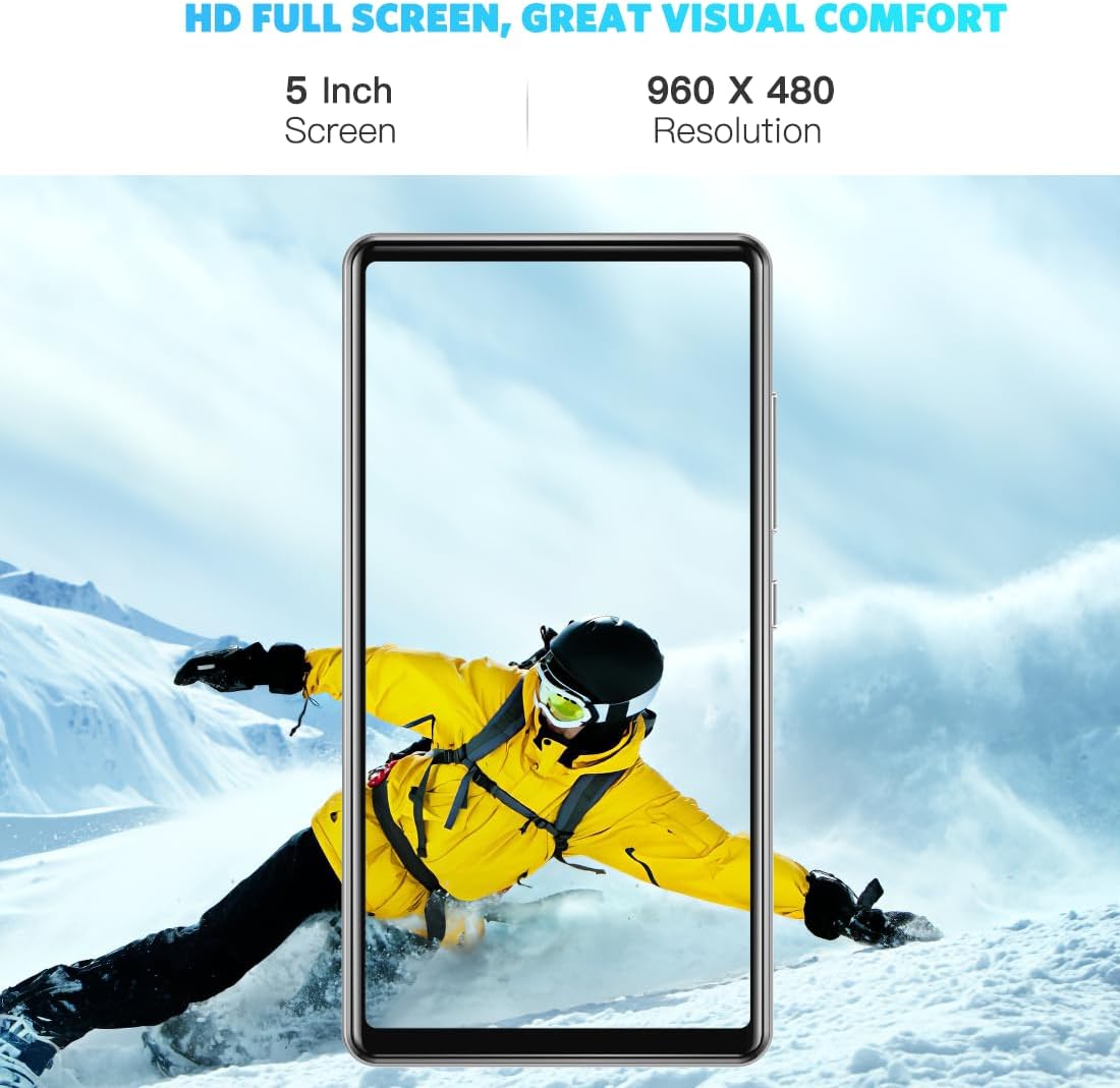 AGPTEK 5 inch MP3 Player with Bluetooth and WiFi, Full Touch Screen 16GB MP4 Player with Spotify, Apps with Speaker, FM Radio, up to 128GB