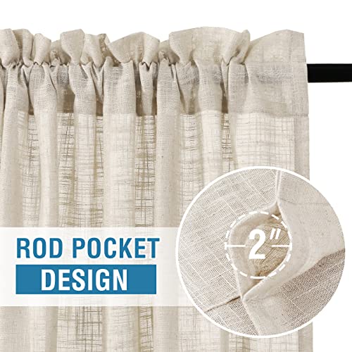 H.VERSAILTEX Linen Curtains 84 inches Long Natural Linen Blended Curtains for Living Room Burlap Linen Textured Curtains Light Filtering Rod Pocket Curtains Bedroom Curtains 2 Panel Sets, Natural