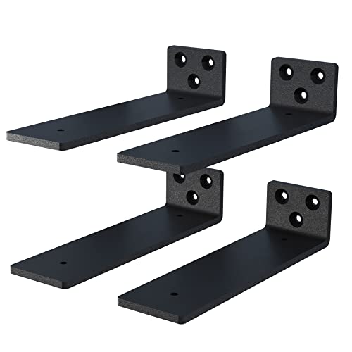4-Pack 6 Inch Floating Shelf Brackets, Heavy Duty Hidden Shelves Bracket for Small Shelf, Kitchen Shelf, Nursery Shelf, Black Powder Coated Steel
