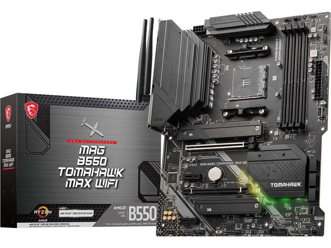 MSI MAG B550 Tomahawk MAX WiFi Gaming Motherboard (AMD AM4, DDR4, PCIe 4.0, SATA 6Gb/s, M.2, USB 3.2 Gen 2, HDMI/DP, ATX, Wi-Fi 6E, AMD Ryzen 5000 Series Processors) (Factory Refurbished)