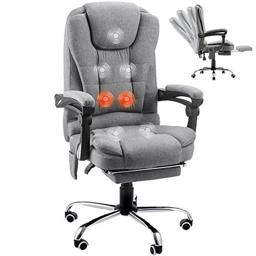 YODOLLA 7 Points Massage Executive Office Chair with Heat Function, Home Office Chair Reclining Desk Chair PU Leather Massage Office Chair, Grey