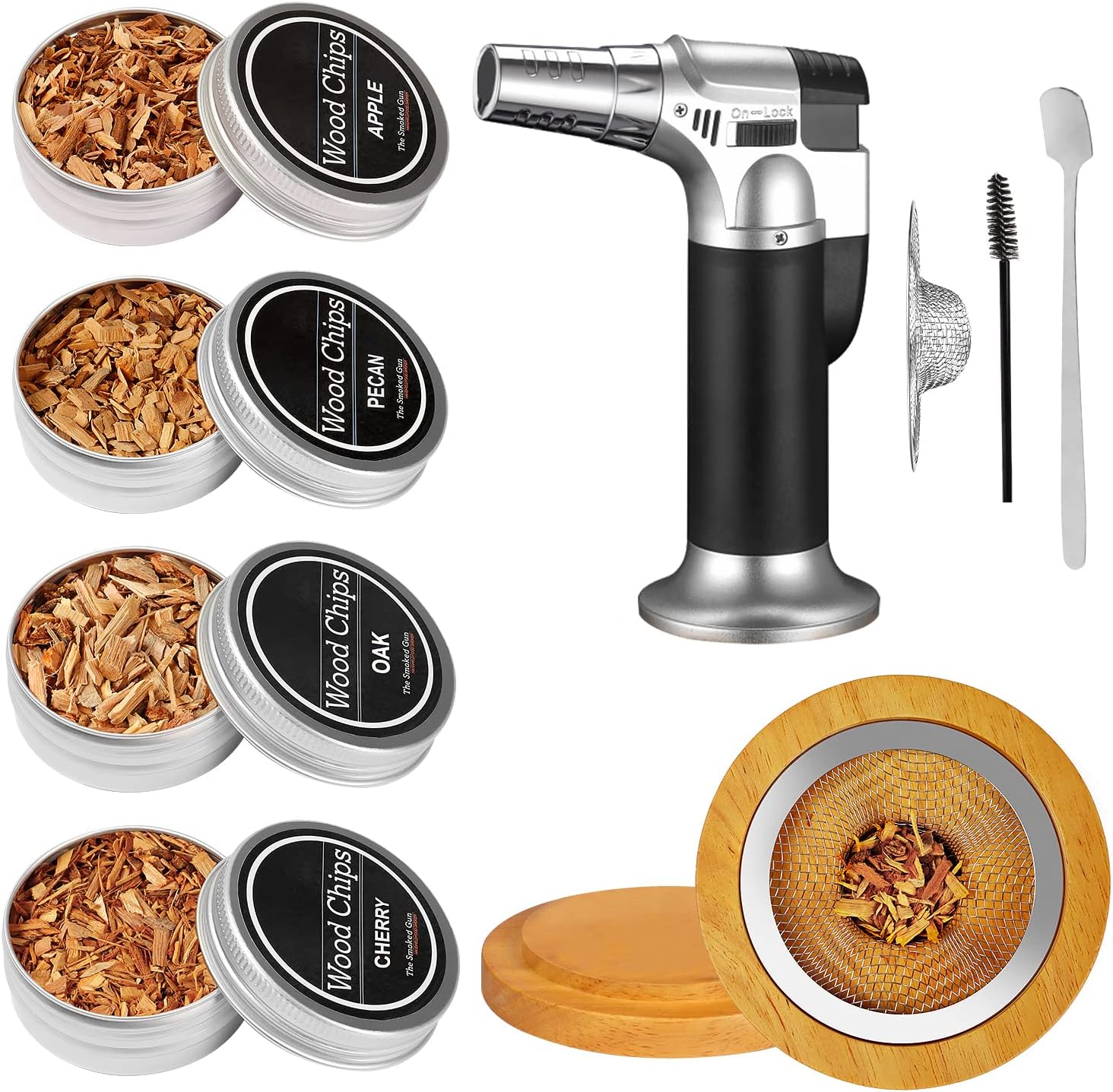 Cocktail Smoker Kit with Torch, Old Fashioned Cocktail Kit with 4 Flavors Wood Chips, Drink Smoker for Whiskey Pack of 2