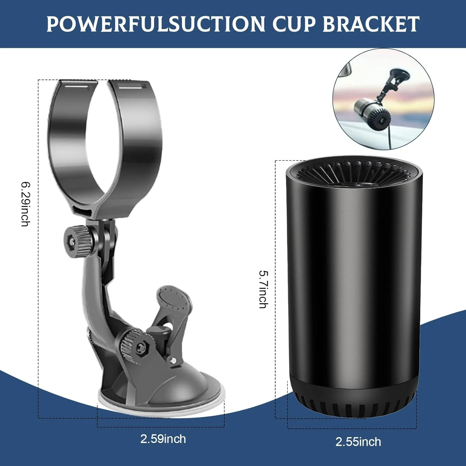 THONZER Portable Car Heater and Defroster, Car Heater That Plugs into Cigarette Lighter, 2 in 1 Fast Heating or Cooling Fan, Portable Heater for Car with 360-Degree SuctionBracket