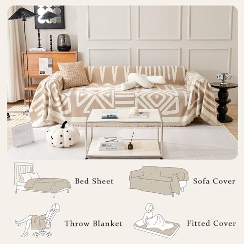 Water Resistant Boho Couch Cover, Soft Chenille Couch Cover for Dogs Washable, Couch Covers for 3 Cushion Couch Sofa Pet Friendly, Thick, Dirt Resistant (Black, 71