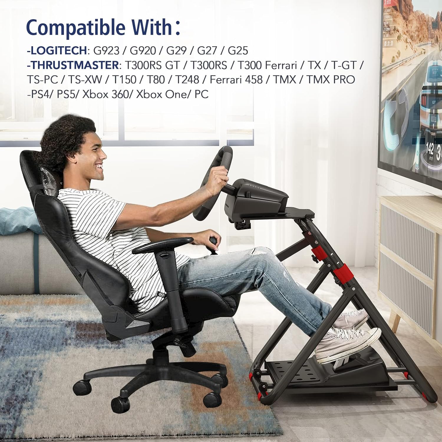 DIWANGUS Racing Wheel Stand Steering Wheel Adjustable Stand Foldable Mount for Logitech G29 G920 G923 G27 G25 for Thrustmaster T248 T300RS T150 458 TX Xbox PS4 PS5（Only Stand, Without Chair Link）