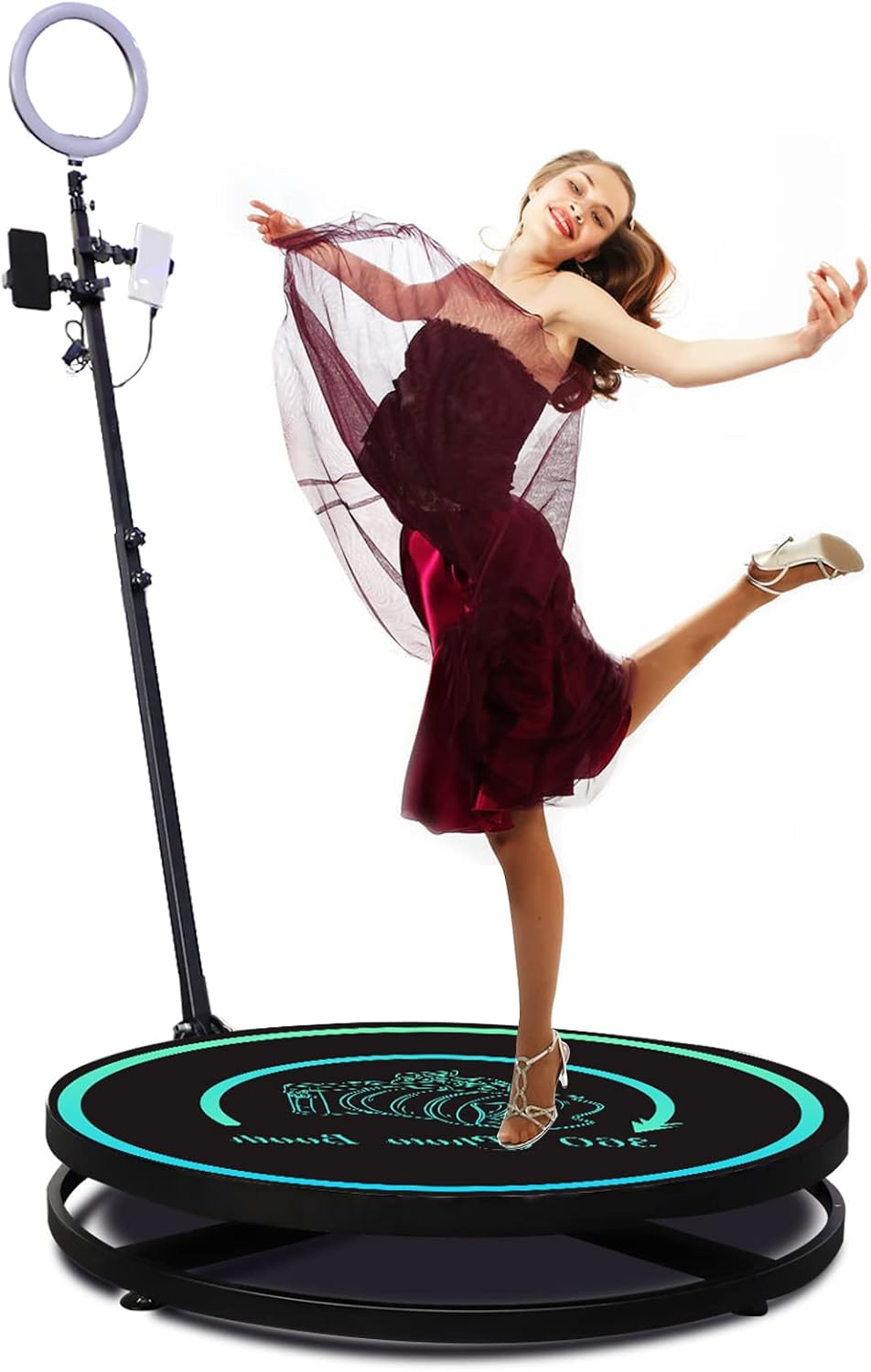 XMASGIC 360 Photo Booth Machine for Parties, 360 Photo/Camera Booth for People to Stand on, Automatic Slow Motion Rotating with Ring Light -- Freely Customize Logo 27''/68cm