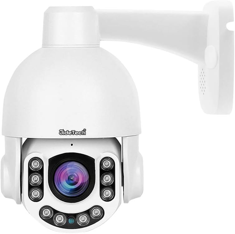 JideTech PTZ POE Camera Outdoor, HD 5MP Auto Tracking Security IP Camara with 4X Optical Zoom IR Night Vision Motion/Human Detection Built in Mic&Speaker IP66 Waterproof