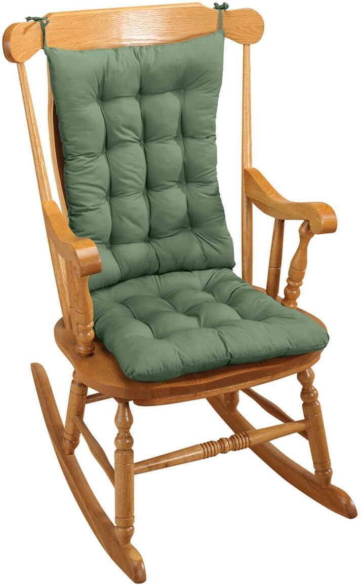 2-Piece Padded Rocking Chair Cushion Set. Comfortable Green Seat and Back Pad. Fits Most Rocking Chairs. Premium Quality Fabric