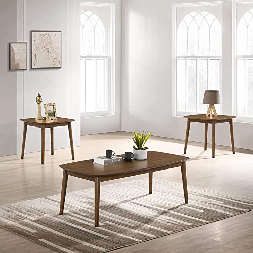 New Classic Furniture 3 Piece Felix Mid-Century Wood Coffee Table and End Table Se, Natural Walnut