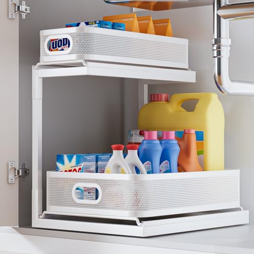 1 Pack Under Sink Organizers And Storage Height Adjustable,2-Tier Slide Out Drawer Shelf,Multifunctional Mesh Pull Out Under Cabinet Organizer For Kitchen,Bathroom,Laundry Room-Black