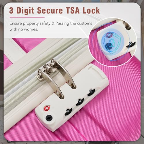 Merax Hard Shell Luggage Set, 3 Pieces 20”+28”Luggage and Cosmetic Case, Lightweight Suitcase with Spinner Wheels and TSA Lock, White