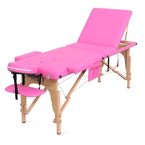 Massage Table, 3 Fold Portable Lash Bed Tatto Bed, Height Adjustable Spa Facial Bed 3 Sections with Face Cradle, Detachable Armrest, Black Frame & Accessories Carrying Bag, Black