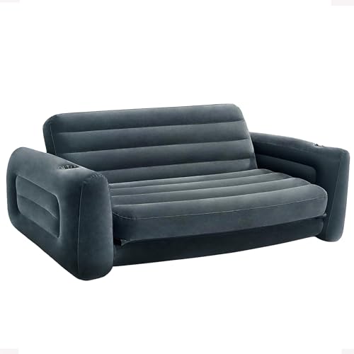 Intex Inflatable Pull-Out Sofa: Velvety Surface, 2-in-1 Valve, Cupholder, 46