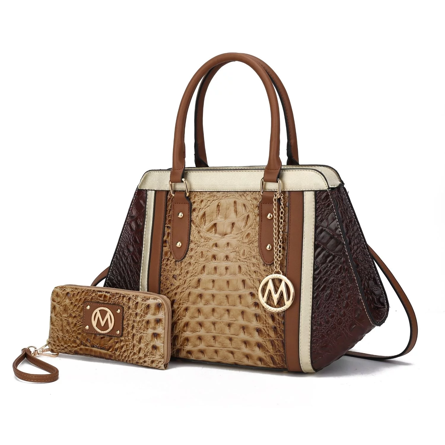 MKF Collection Women's Daisy Crocodile-Embossed Satchel Handbag & Wallet 2-Piece Set by Mia K. - Taupe Chocolate